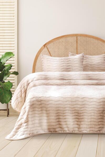 Bella Home Dream Home Double Plush Blanket Set - 220 X 240 cm - Cream with Original Box