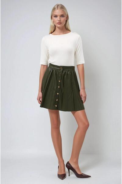 Lijuri Flared Leather Skirt with Snap Detail 4067 R5-E-K5
