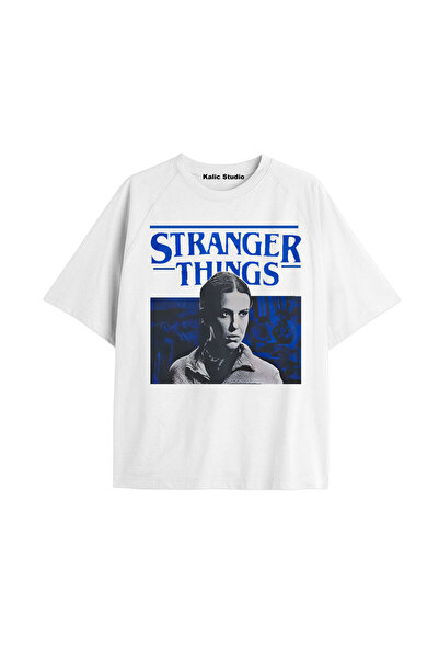Gries Stranger Things cu imprimeu supradimensionat unisex tricou alb