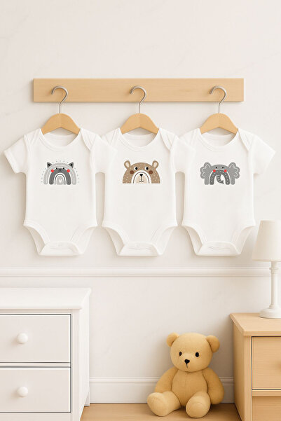 Bebe wini 3pcs من ملابس الأطفال القطنية بنسبة 100% من Rainbow Animal مطبوع بأ...