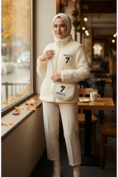 sefamerve سترة من القطيفة مع حقيبة بسحاب 6338-03 كريمي