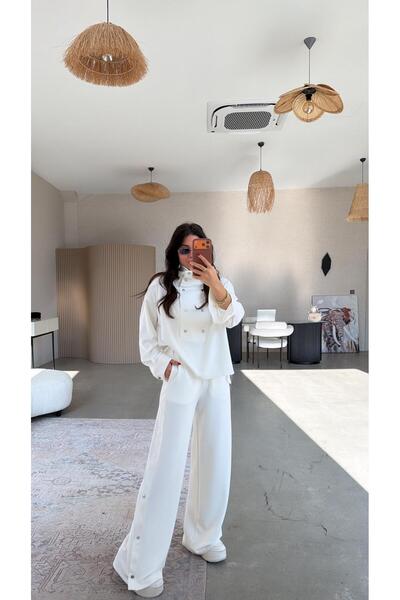 Buket Teke Ecru Snap Detailed Modal Set