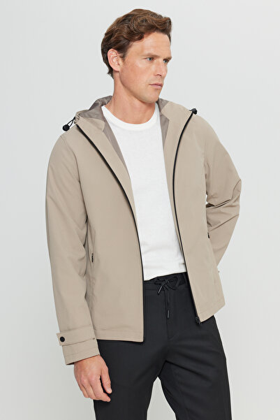 ALTINYILDIZ CLASSICS Men's Beige Softshell Standard Fit Regular Cut Hooded Pocket Jacket