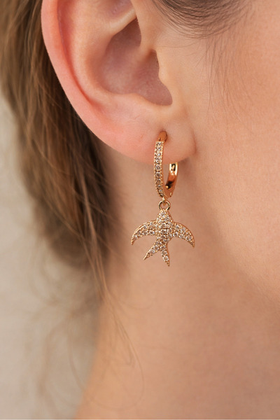 Sacce Scarves&Accessories Swallow Model Hoop Earrings |   Rose Gold Earrings with Zircon Stone Charms