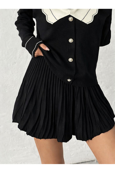 BELISTIL Tricotaj plisat negru pentru femei, fustă mini elegantă cu talie înaltă