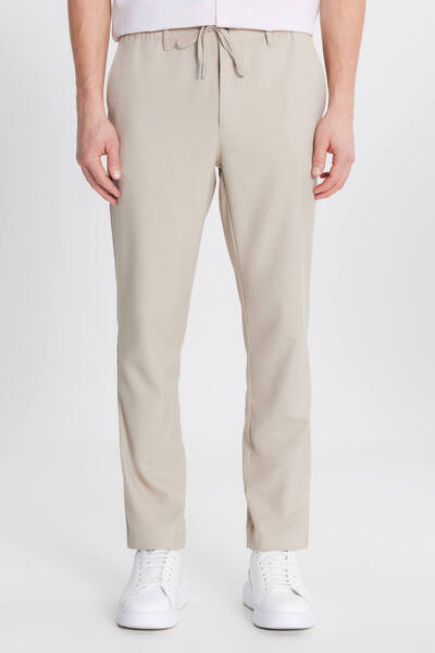 ALTINYILDIZ CLASSICS Men's Beige Slim Fit Slim Fit Tie-Waist Side Pocket Trousers