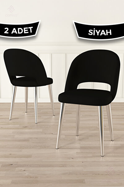 Canisa Pane Serisi 2 Adet Siyah Mutfak Sandalyesi Babyface Kumaş Krom Kaplama...