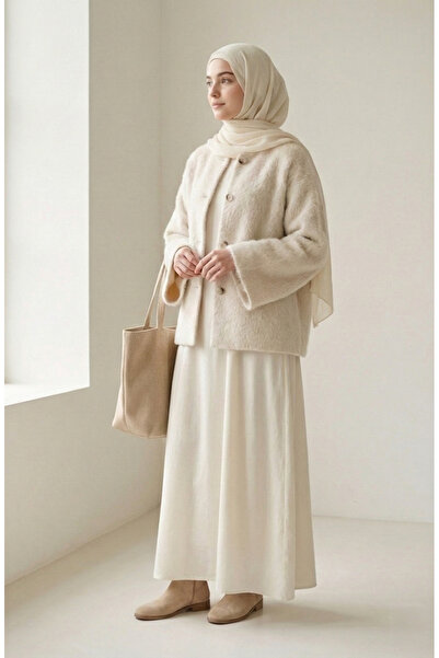 sefamerve Palton de blană cu nasturi 6341-03 Ecru