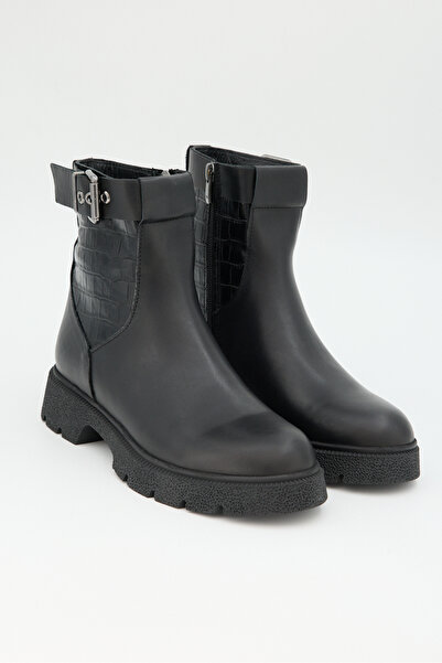 Jande Women's Black Genuine Leather Buckle Crocodile Detailed Zippered Thick ...