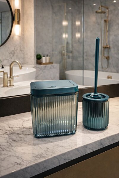 decorev طقم سلة مهملات الحمام وفرشاة المرحاض |   مجموعة إكسسوارات حمام عصرية وأنيقة مكونة من قطعتين