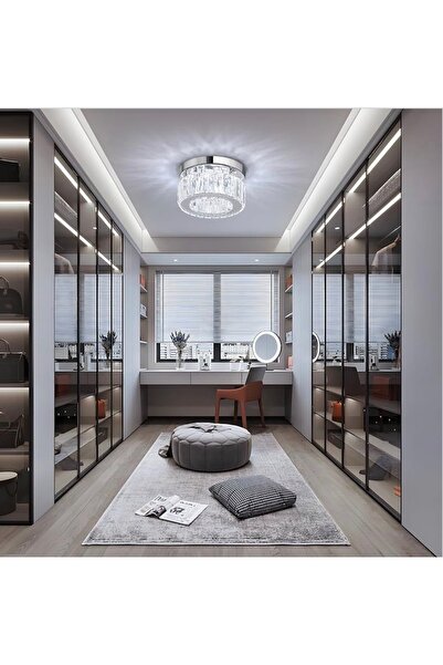GÜMRÜK MARKET LED Kristal Tavan Lambası (Mini Avize), 20 cm Modern Krom Sıva Üstü Kristal Tavan Aydınlatması