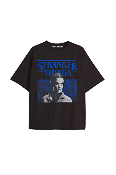Gries Μπλουζάκι Stranger Things με τύπωμα oversized unisex μαύρο