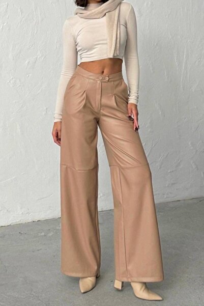 Mine Tan Butik Double Buttoned Leather Trousers - Mink
