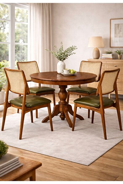 Albero Home Açılır Yuvarlak Masa Takımı 4 Sandalyeli Yemek Masası 100×100 100...