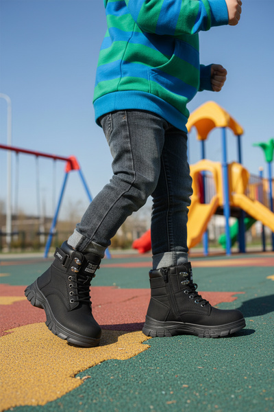 WALKWAY 24035 F Черни детски ботуши с подплата от полар и неплъзгаща се подметка, подходящи за момчета и момичета