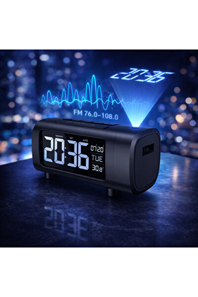 Artnest Mavi Projeksiyonlu Dijital Çalar Saat | FM Radyo | USB Şarj | Sıcaklı...
