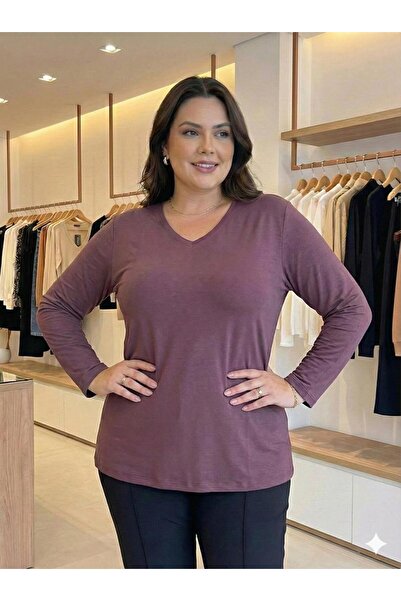 Vinola بلوزة كبيرة الحجم من قماش الليكرا والفسكوز بياقة على شكل حرف V