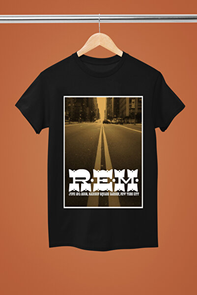 MAGORS آر.إي.إم. تيشيرت روك قطني مطبوع بأكمام قصيرة وقصة عادية