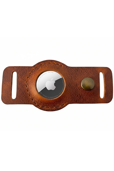 Bakani Leather حامل جلدي لجهاز تتبع الكلاب AirTag، غطاء لجهاز Apple AirTag يمكن تثبيته على طوق الكلب، مصنوع يدويًا من الجلد الأصلي