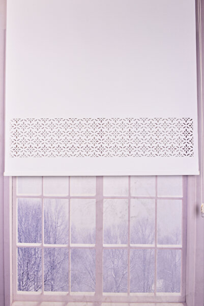 Setekshome Lazer Kesim Çiçek Stor Perde Ekru