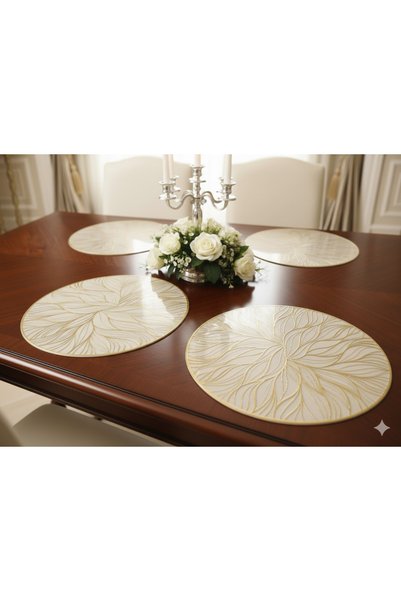 Emsay Store Cream Gold Patterned Supla – Set of 2 - Modern Tableware Presentation - American Service Style 35X35 cm Summer Garden Decor