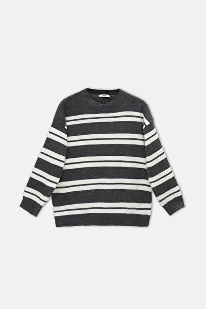 EBU Prive Γυναικείο πλεκτό πουλόβερ με ρίγες ανθρακί