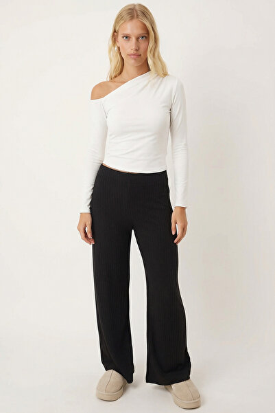 armonika Women's Black Soft Textured Stretch Fabric Pants Arm-26K001090