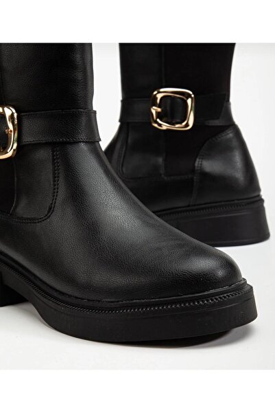 Pine Cone Women's Black Buckle Detailed Stretch Back Boots