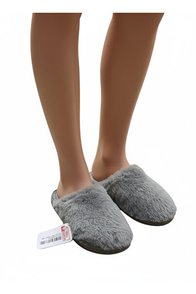 GEZER gri gümüş işlemeli havlu kumaş kışlık içeri terlik