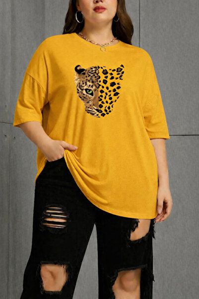 BENROMA Büyük Beden Leopar Baskılı Unisex Tişört