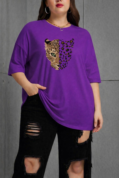 BENROMA Büyük Beden Leopar Baskılı Unisex Tişört