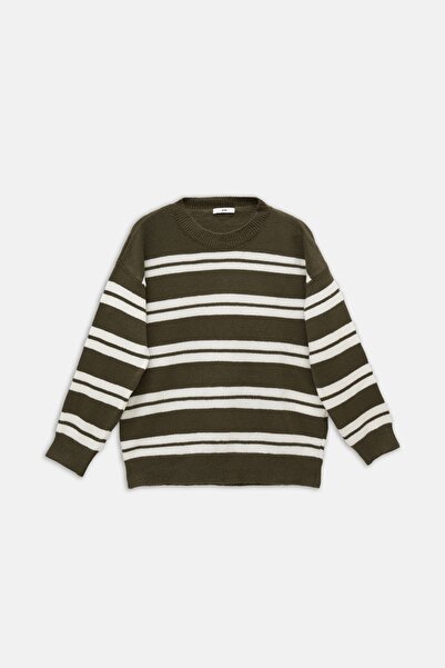 EBU Prive Жіночий смугастий трикотажний светр хакі