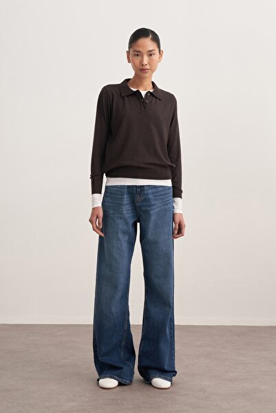 EBU Prive Γυναικείο πλεκτό πουλόβερ με λαιμόκοψη από βισκόζη ανθρακί