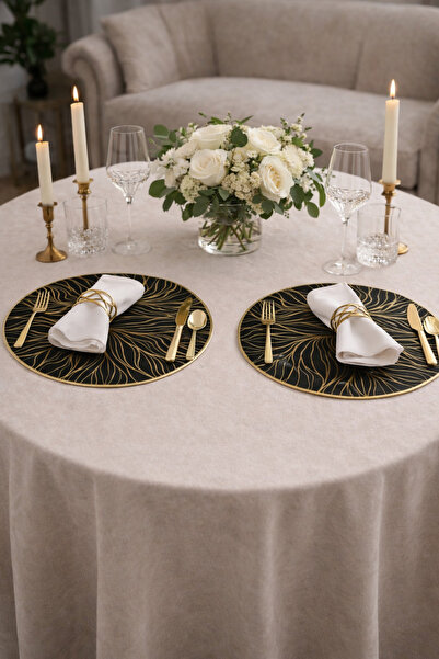 Emsay Store Black Gold Patterned Placemat – Set of 2 - Luxury & Modern Tableware Presentation - American Service 35X35 cm