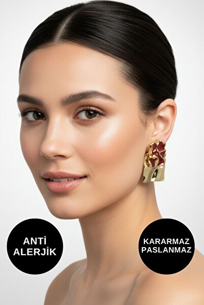 KAYOUBI Kadın Antialerjik Kararmaz Suya Dayanıklı Büyük Gösterişli Bordo Gold...