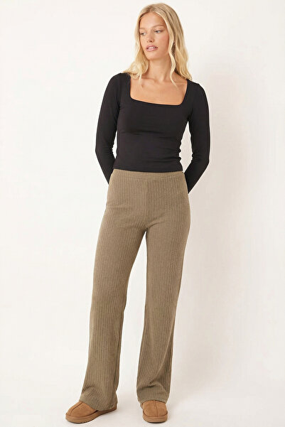 armonika Women's Khaki Soft Textured Stretch Fabric Pants Arm-26K001090