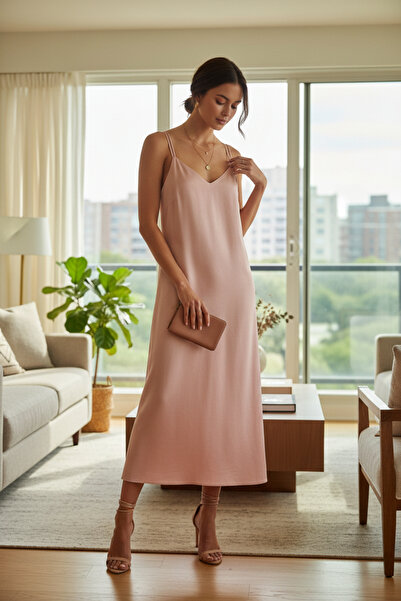 RANDOM Kadın Lyocell Çapraz Askı Sırt Detaylı Elbise