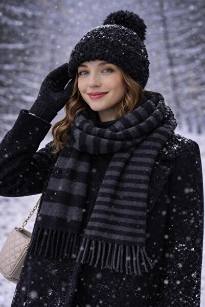 kuru Süper İkili Kış Seti – Kadın Bere & Atkı Kombini