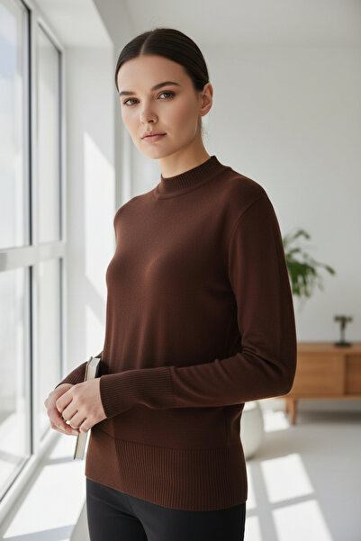 Mandala Tekstil Kadın Basic Triko Yarım Balıkçı Kazak