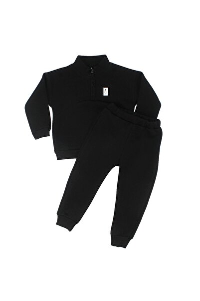 bebegen طقم رجالي أسود بياقة بسحاب وثلاثة خيوط مكون من قطعتين