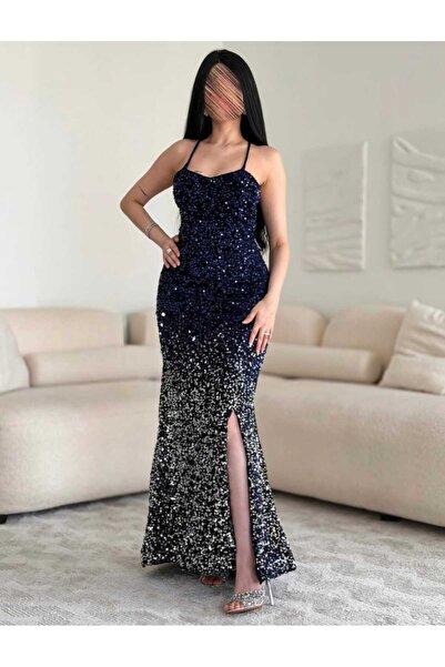 Loolmas fashion Evening dress embellished with a shimmering gradient and feat...