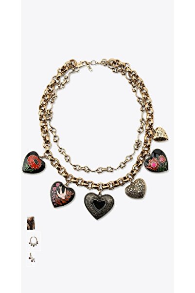 Unzilee طقم قلادة معدنية على شكل قلب من ماركة زرا مكون من قطعتين