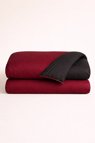 İQON Double (1 Piece) Duvet Cover 100% Cotton Burgundy-Black