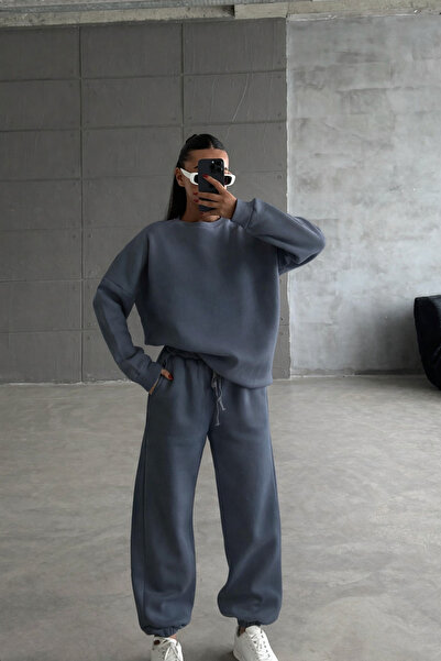 YAKAMEL طقم بدلة رياضية نسائية من مبطن بالصوف قطع بياقة دائرية وتصميم جوجر