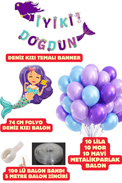 Baloncu Dede Deniz Kızı Temalı Doğum Günü Süsleme Seti Banner Deniz Kızı Tema...