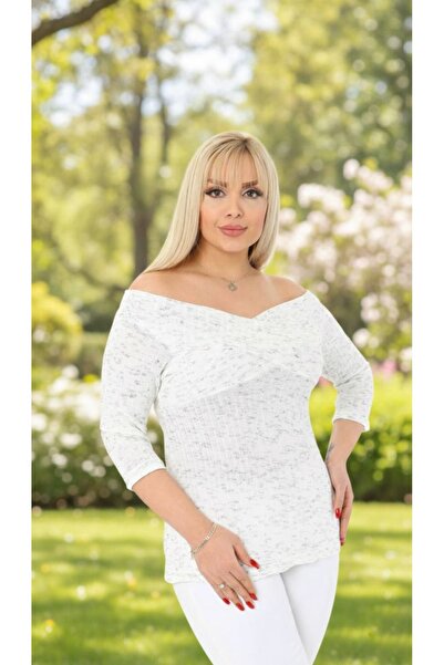 LİKRA Women's Plus Size Degaje Collar Knitting Bluse