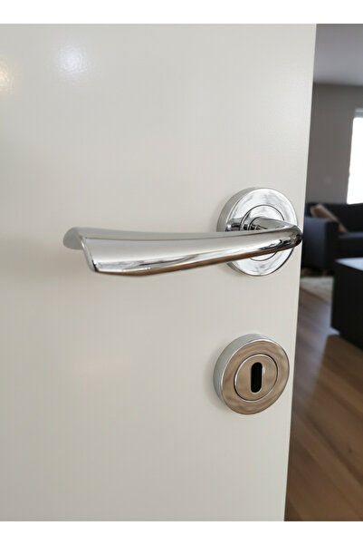 Karan Porselen Lotus Rozetli Lüks Oda Kapı Kolu Krom (1 Kapı İçin Takım)