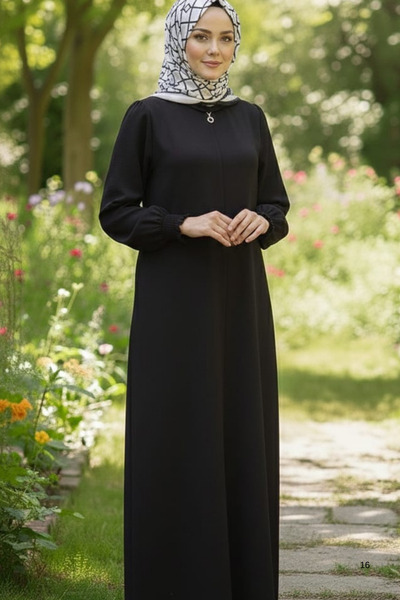 MAKSEN TEKSTİL Tesettură Aerobin din țesătură cu buzunar Ferace - Daily Comfortable croială Long Cap