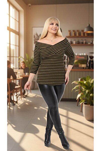 LİKRA Women's Plus Size Degaje Collar Knitting Bluse