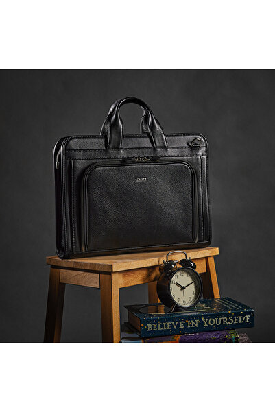 PASSTELL 100% Genuine Leather Unisex Sports Briefcase with Shoulder Strap and Laptop Compartment